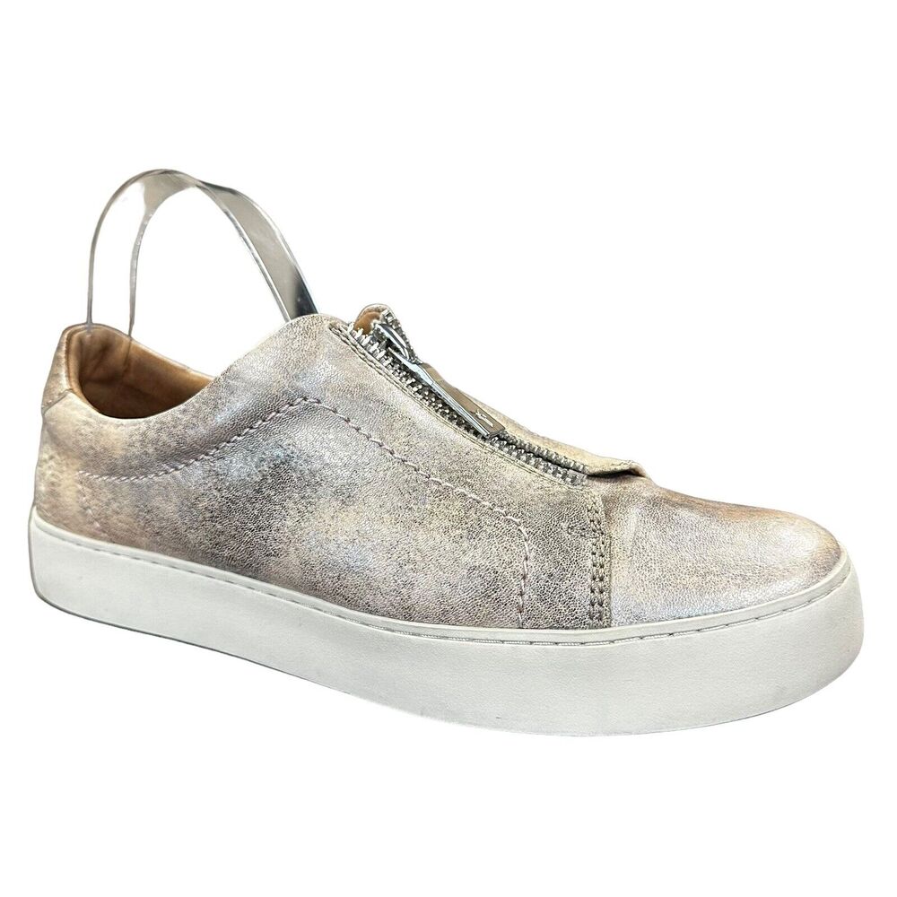 Frye Sneakers Womens 10M Lena Zip Low Top Rose Gold Metallic Leather Slip On